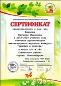 Сертификат организатора международного игрового конкурса "Человек и природа" в 2018-2019 учебном году Сертификат организатора международного игрового конкурса "Человек и природа" в 2018-2019 учебном году